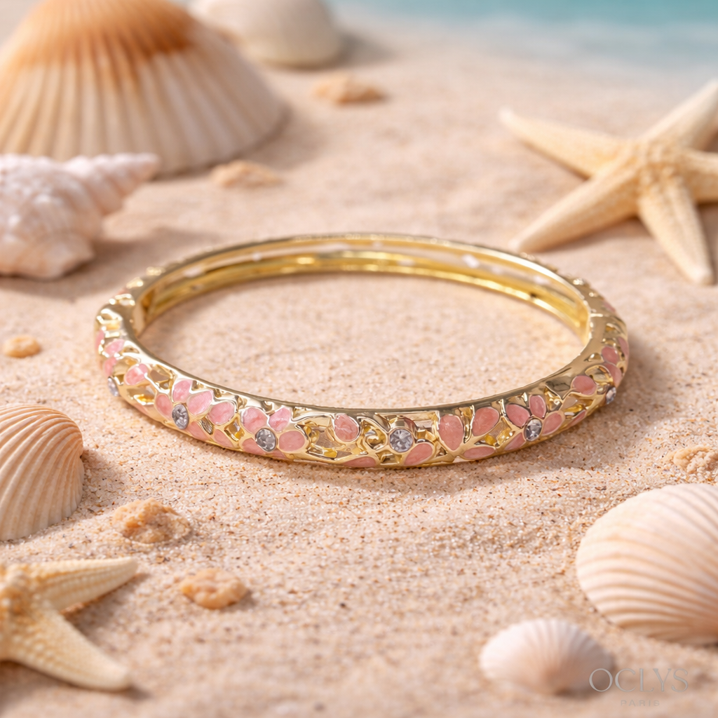 Bracelet jonc thaïlandais Floréline - Doré