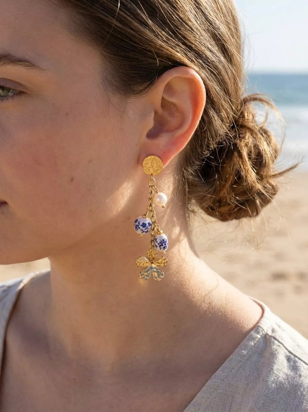 Boucle d’oreille porcelaine isélia - Doré