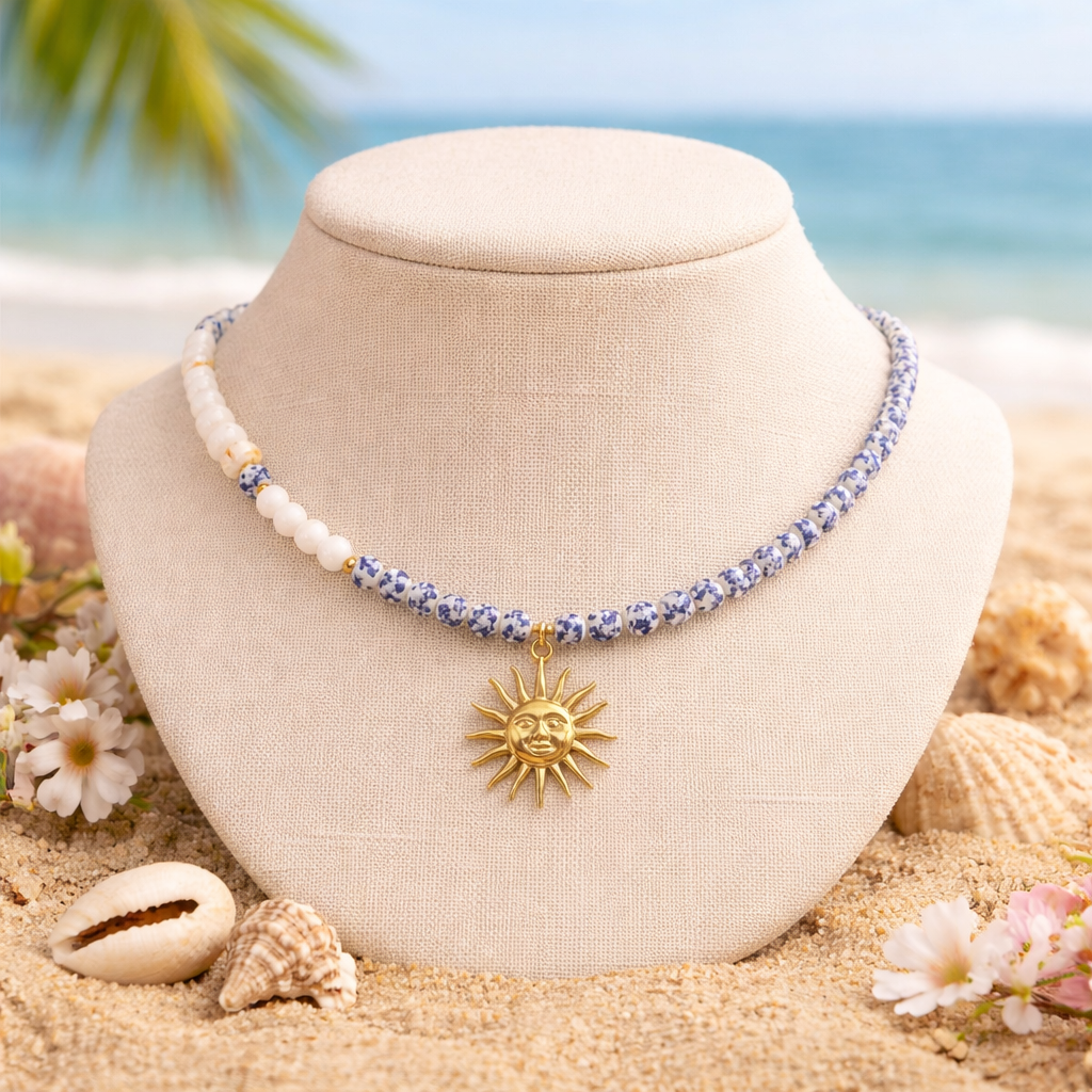 Collier perlé asymétrique Summer - Doré