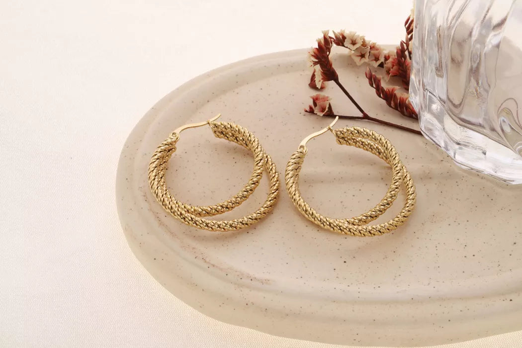 Boucle d’oreille créoles double Mira - Doré