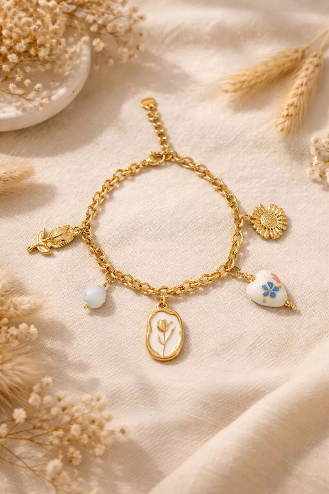 Bracelet breloque porcelaine Lymélia - Doré