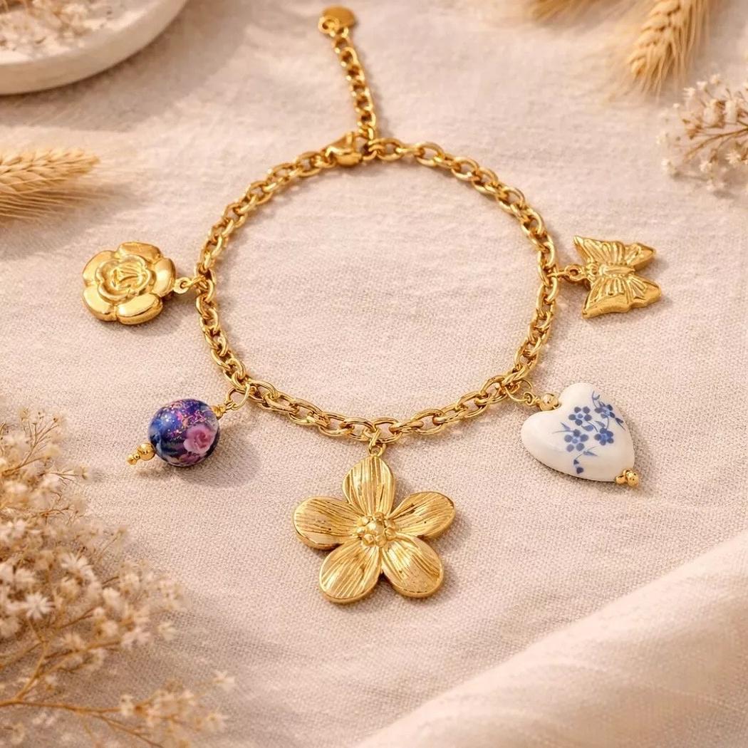 Bracelet breloque porcelaine Solyne - Doré