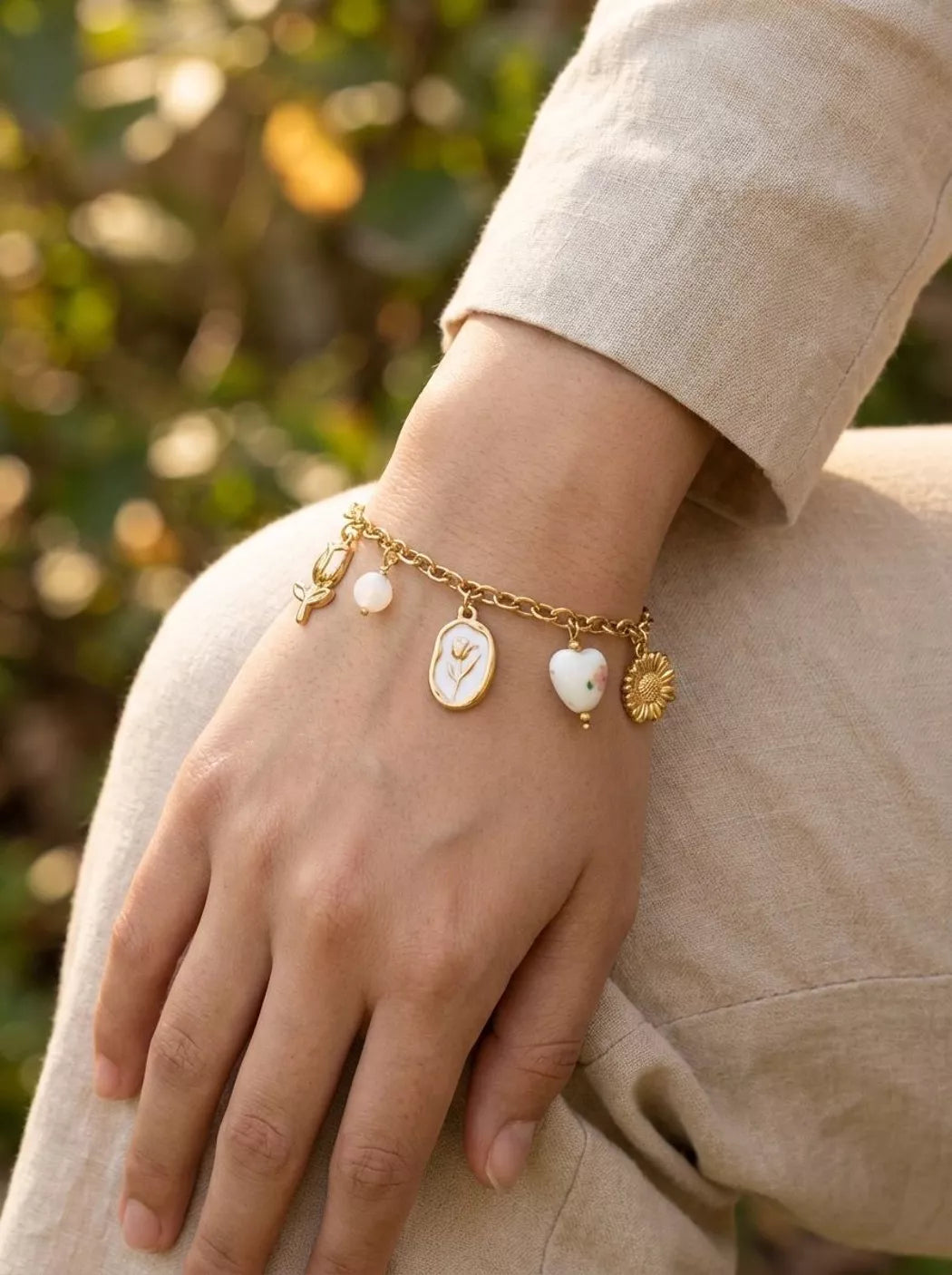 Bracelet breloque porcelaine Lymélia - Doré