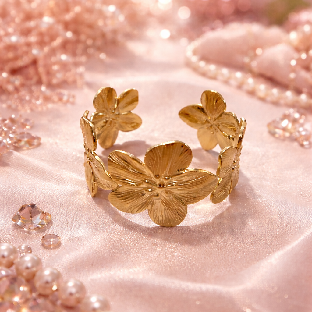 Bracelet manchette sculptées Véloria - Doré