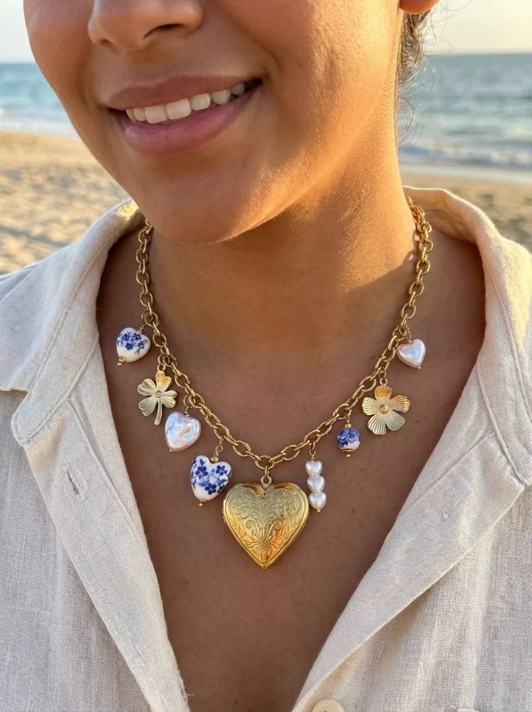 Collier breloque porcelaine Cœur D’Élyra - Doré