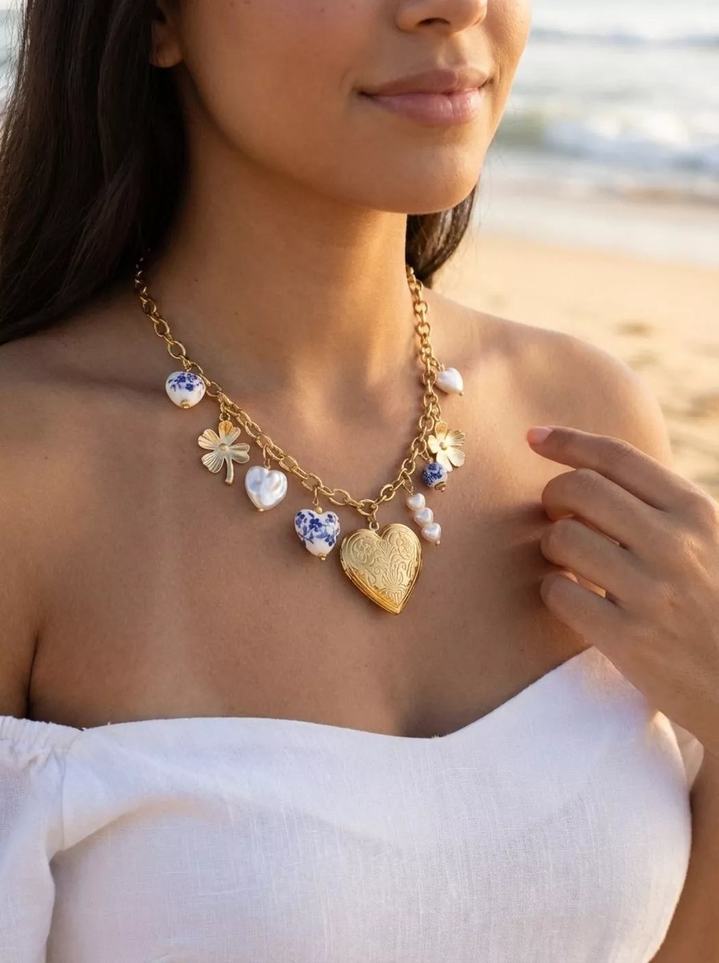 Collier breloque porcelaine Cœur D’Élyra - Doré