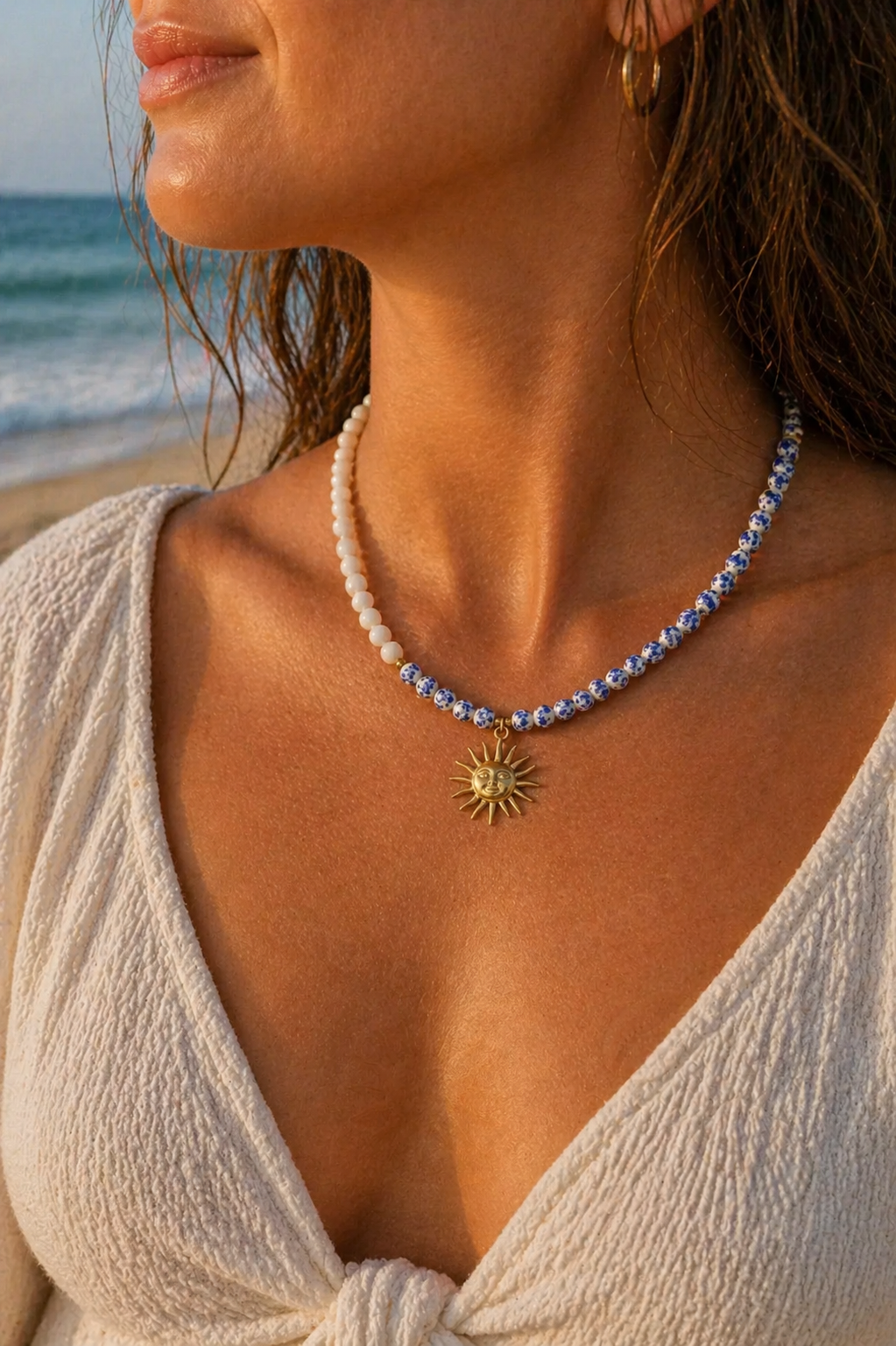 Collier perlé asymétrique Summer - Doré