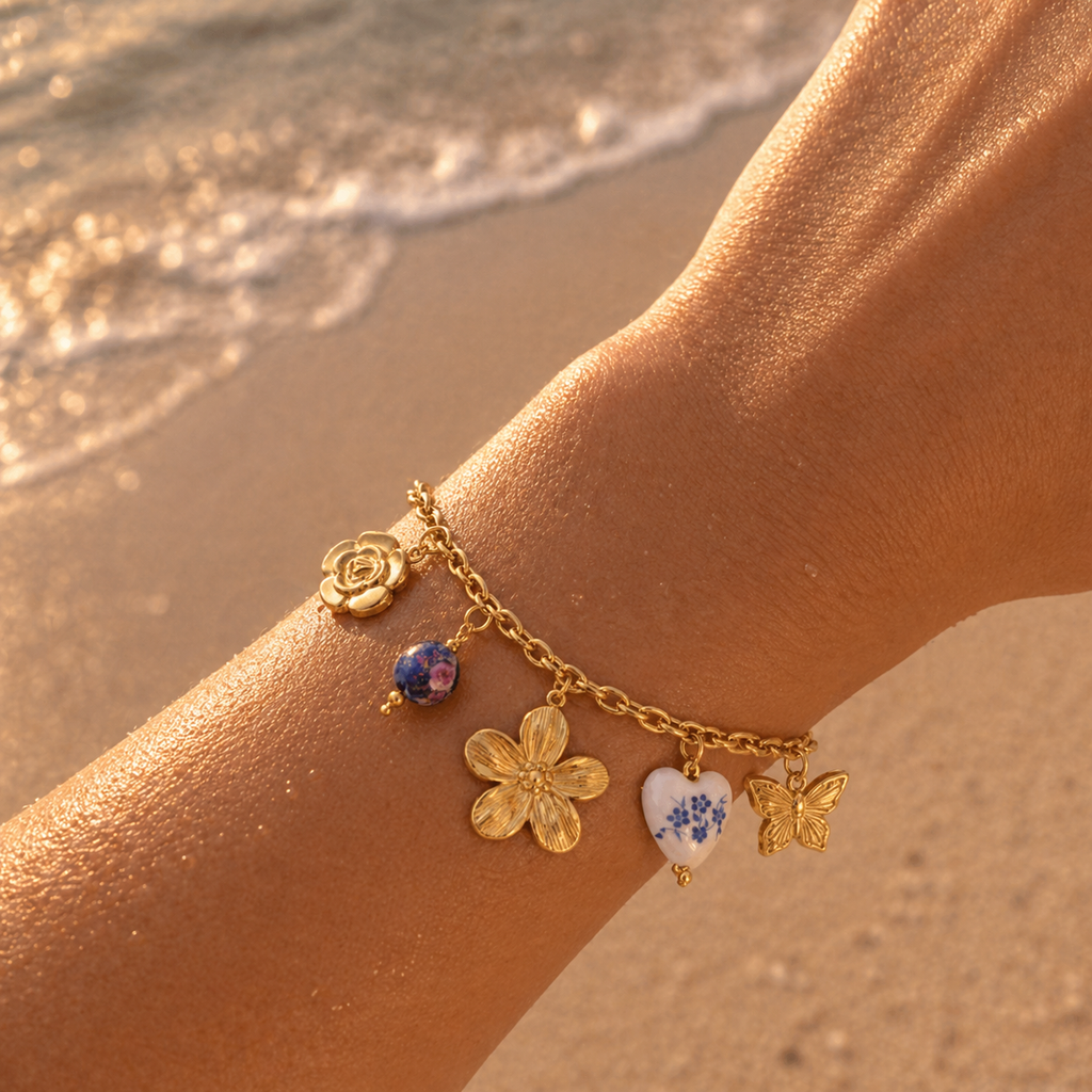 Bracelet breloque porcelaine Solyne - Doré