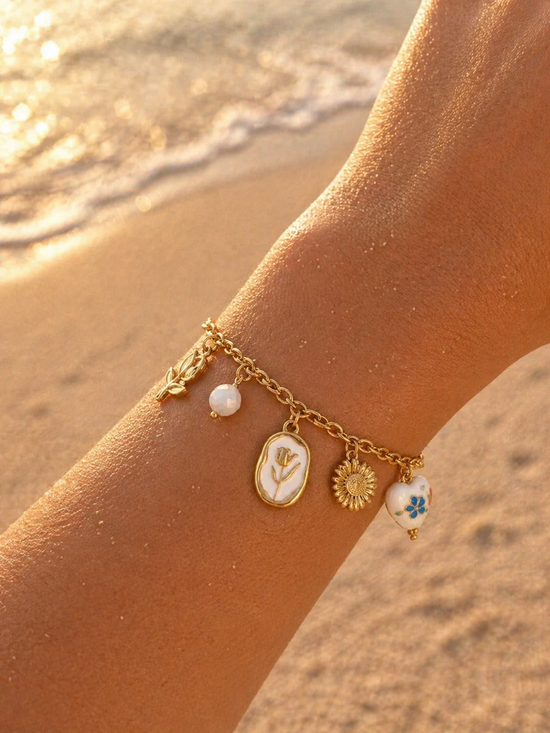 Bracelet breloque porcelaine Lymélia - Doré